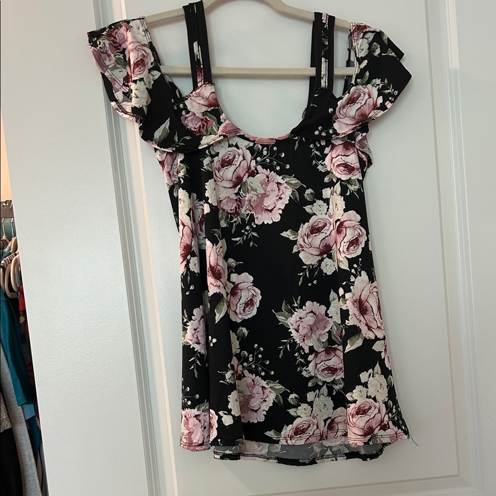 First Love Black and Pink Floral Blouse